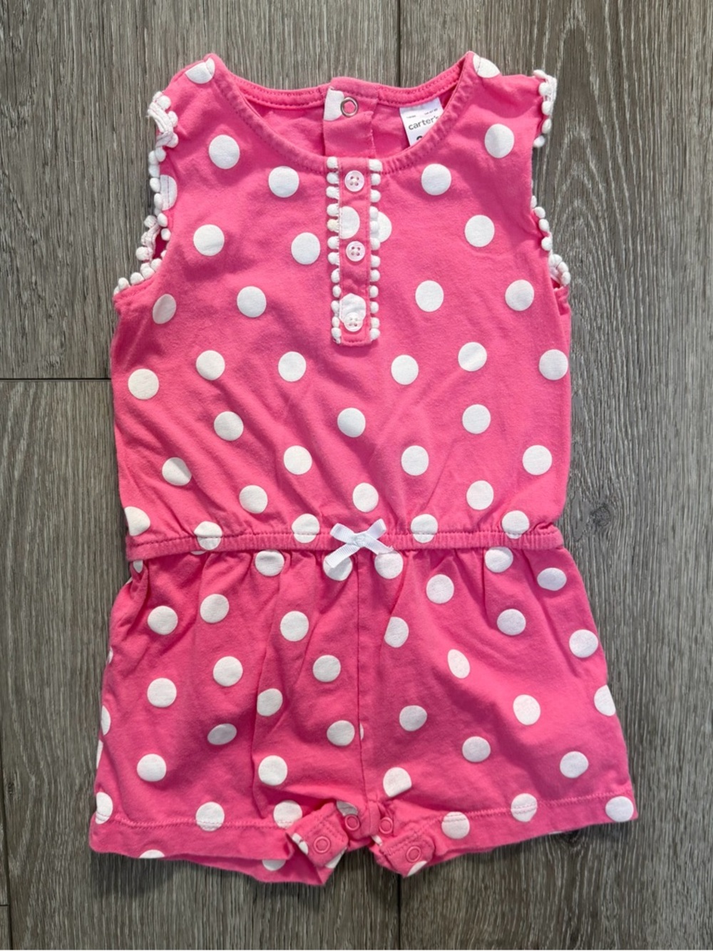 CARTERS SLEEVELESS TOP AND SHORTS ROMPER ONE PIECE POLKA DOTS PINK WHITE 24MO